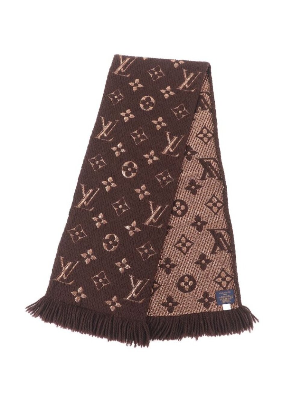 Louis Vuitton Logomania Scarf Shine Wool Silk Muffler Brown - Picture 2 of 7
